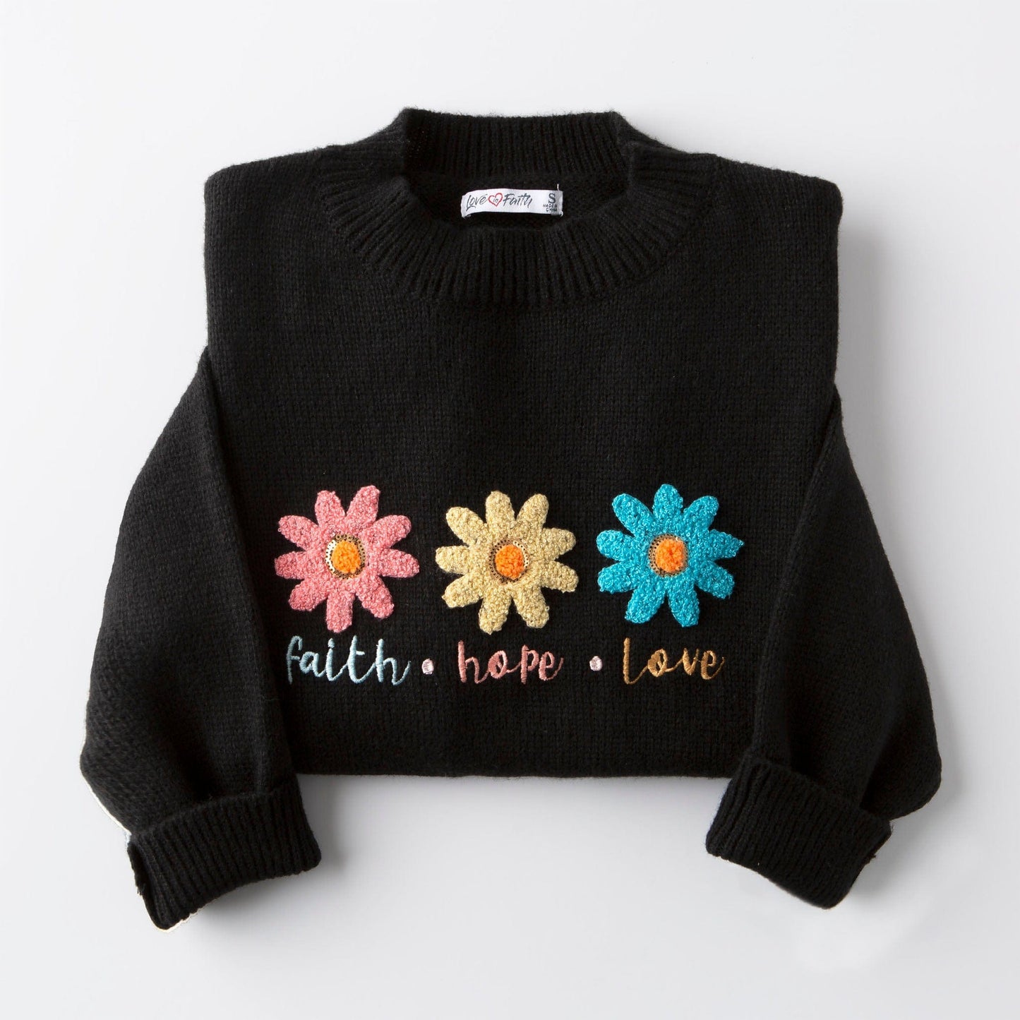 Faith Hope Love Embellished Sweater