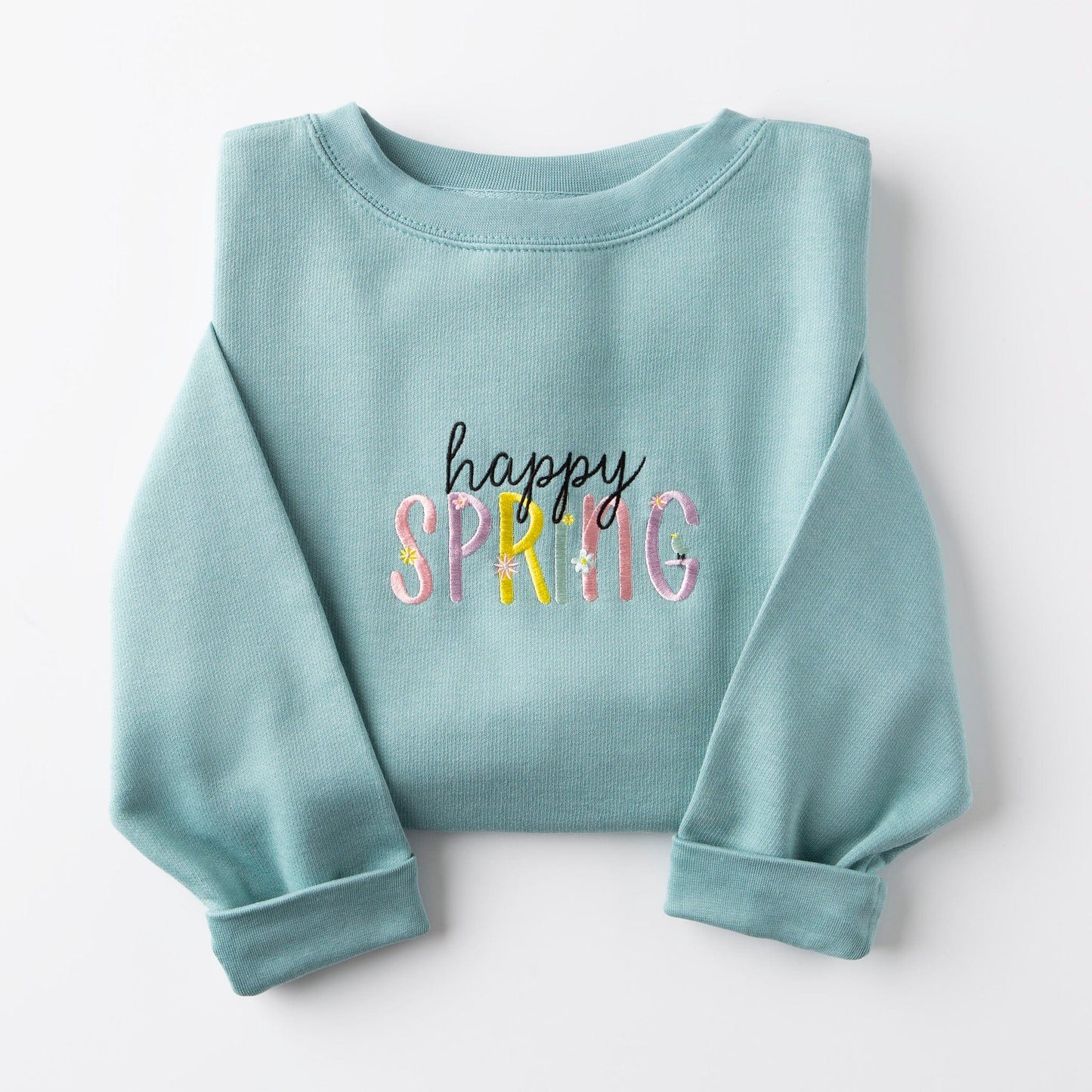 Embroidered Happy Spring Sweatshirt