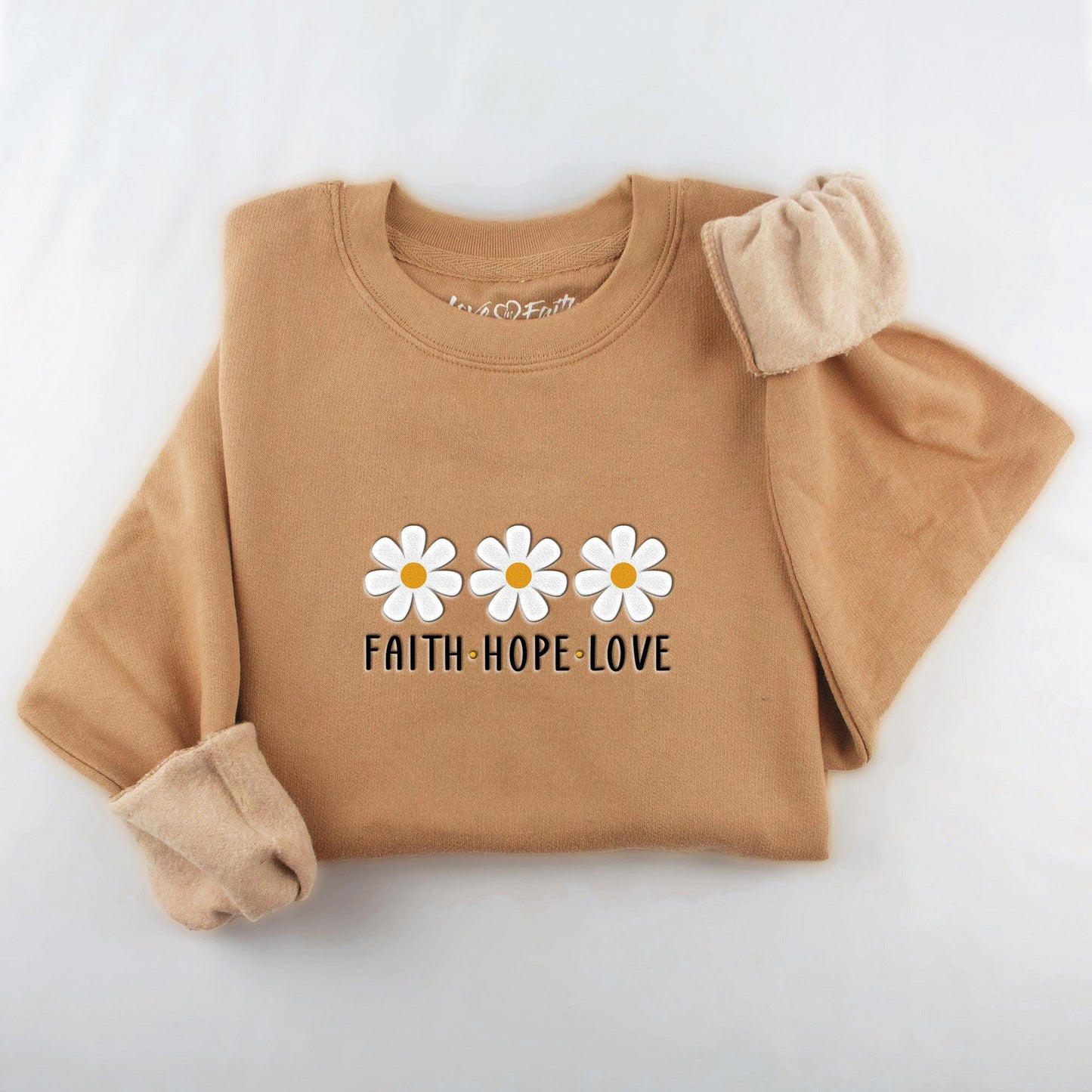 Embroidered Faith Hope Love Daisies Sweatshirt