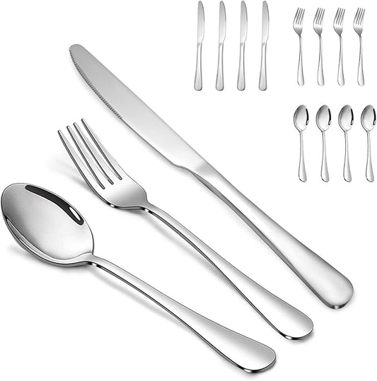 Silverware Set,Stainless Steel Knives Spoon Forks Set for Home, Kitchen and Restaurant, Mirror Polished& Dishwasher Safe (12pcs-Silverware set)