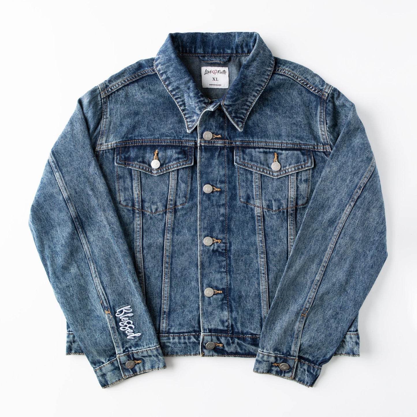 Vintage Washed Blessed Denim Jacket