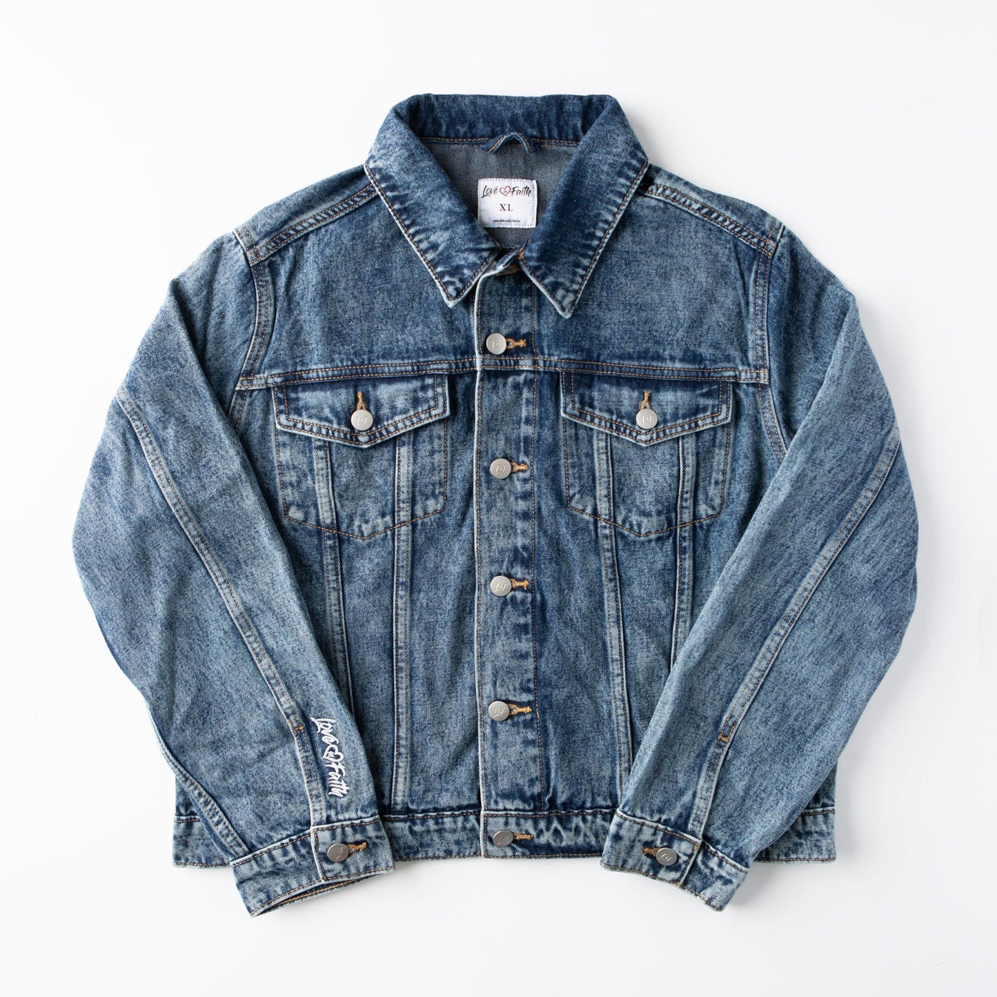 Vintage Washed Faith Over Fear Denim Jacket