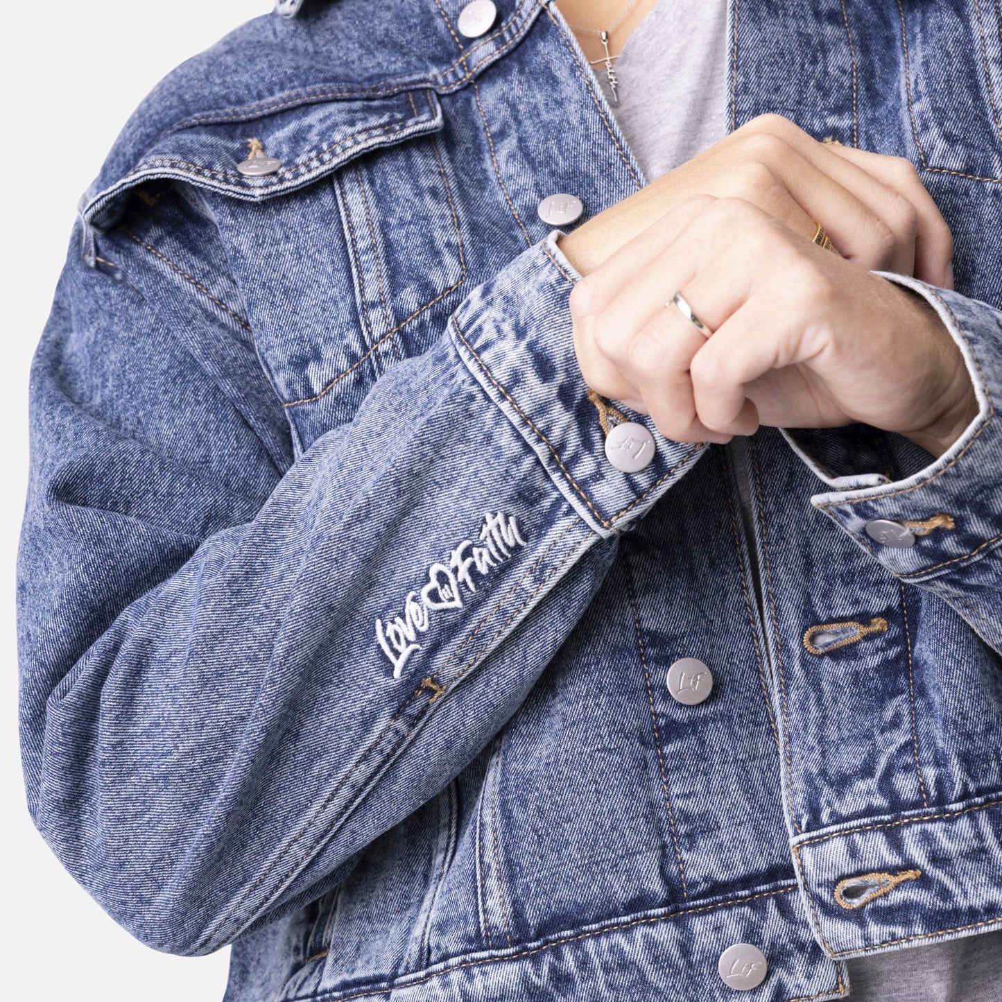 Vintage Washed Faith Cross Denim Jacket