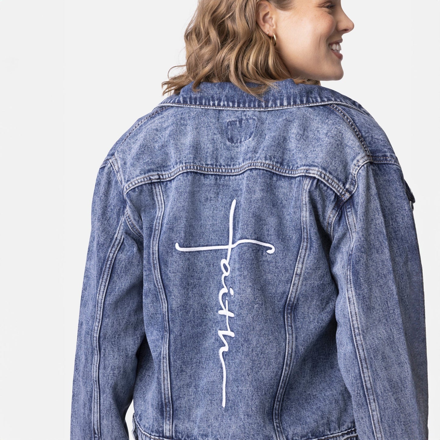 Vintage Washed Faith Cross Denim Jacket