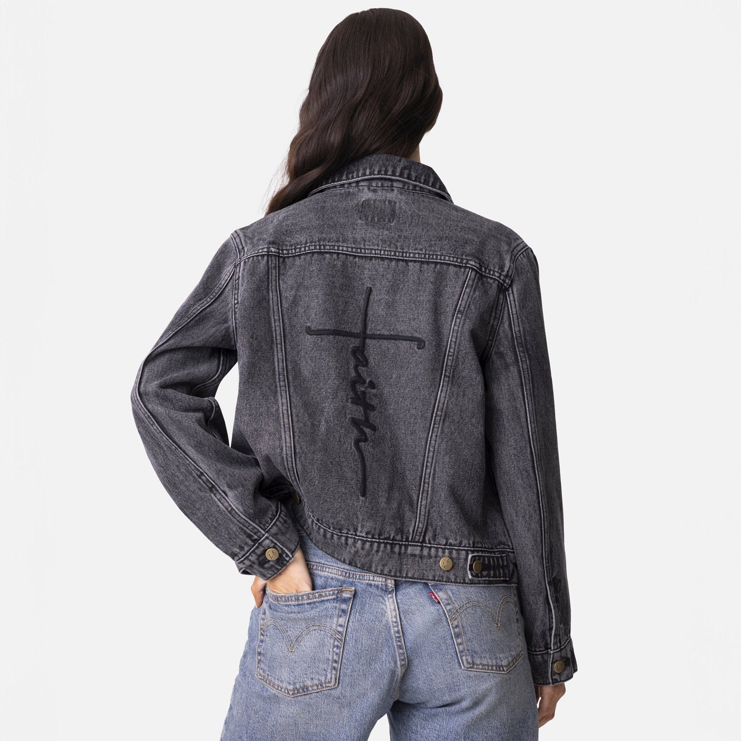 Vintage Washed Faith Cross Denim Jacket